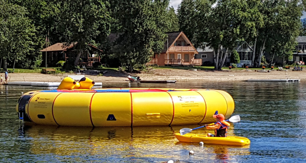 vacation lake cabin rental shuswap - water trampoline